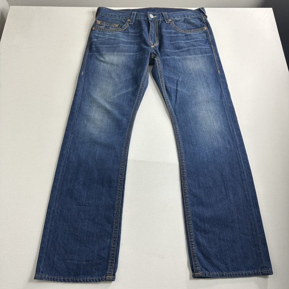 Mens True‎ Religion Straight Blue Jeans Size 36x31 Denim No Flap Casual Ricky - Picture 1 of 10